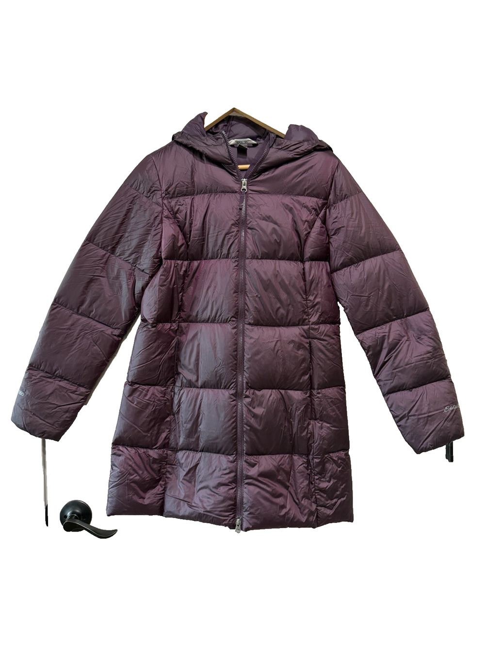 Eddie Bauer EB 550 down puffer hooded parka long coat Cozy burgundy Size-M